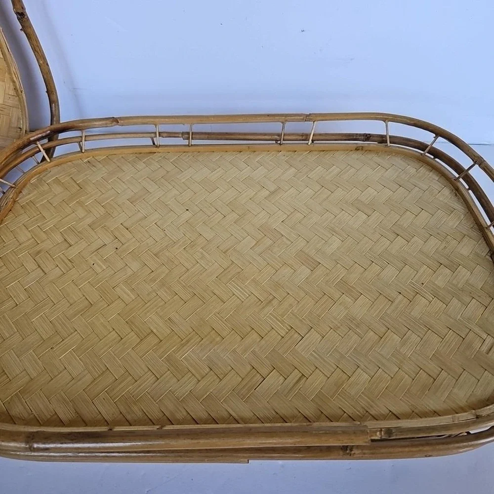 Vintage Bamboo Rattan Woven Serving Trays Set of 5 Nested Boho Coastal Decor‎